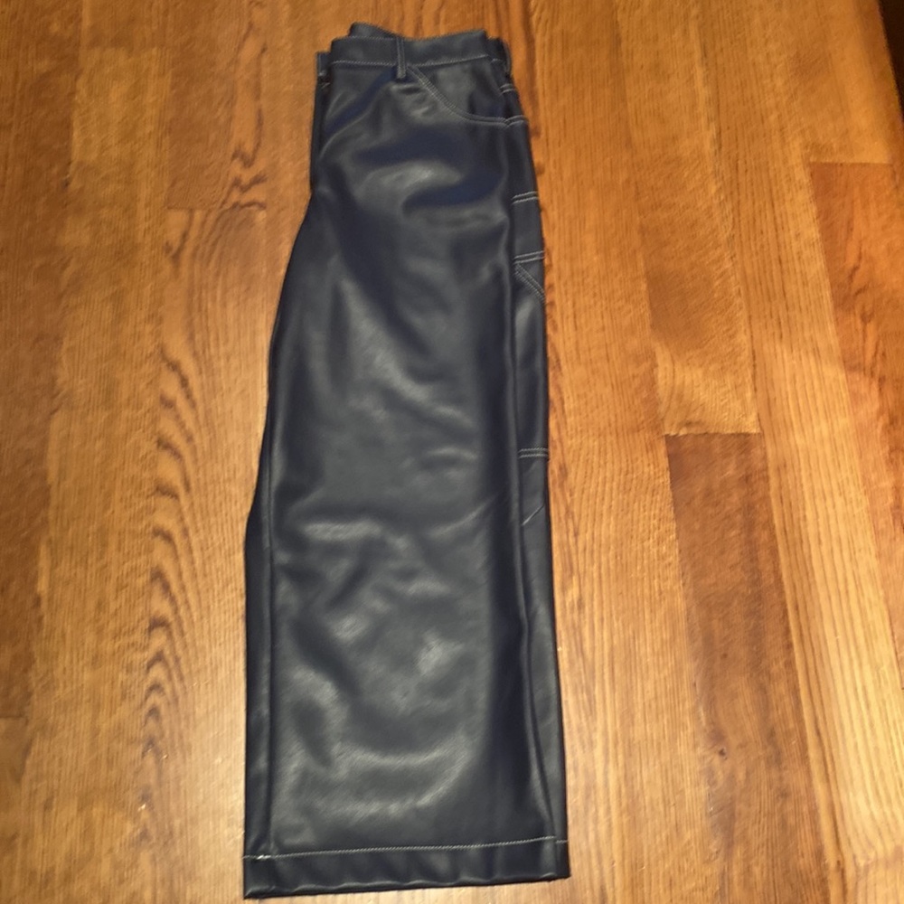 Staud vegan leather cropped wide leg navy Domino pants jeans size 6 - Picture 8 of 10
